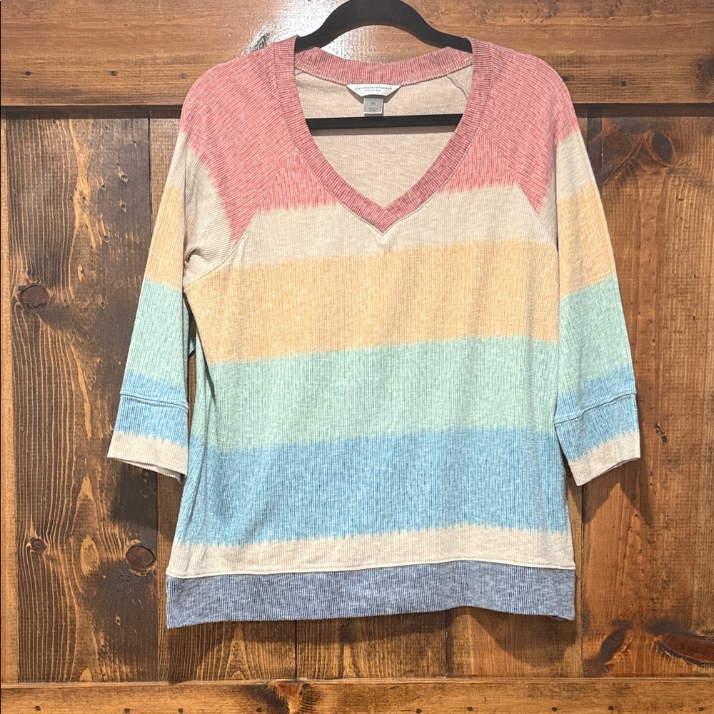 Christopher & Banks‎ Long Sleeve  Top V-Neck Tie Dye Colorblock Sz Large Petite